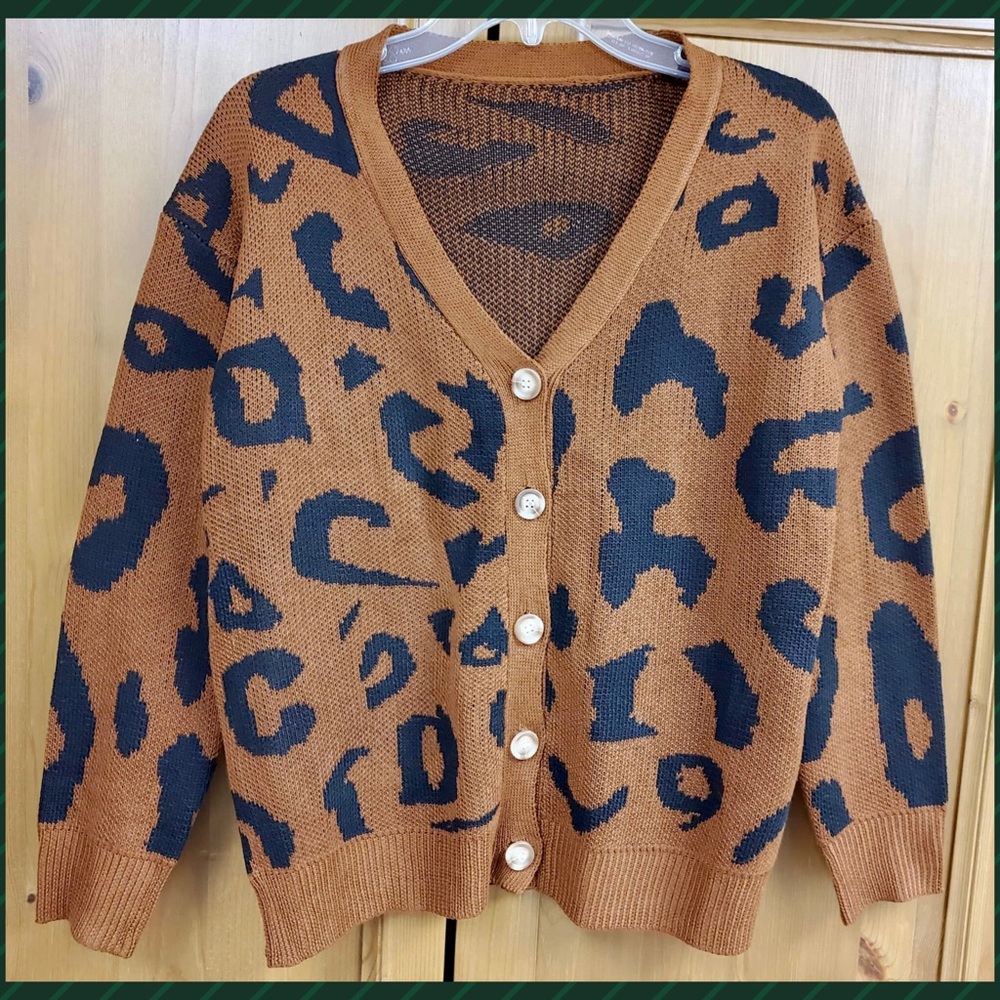 Leopard Print Button Down Cardigan Sweater